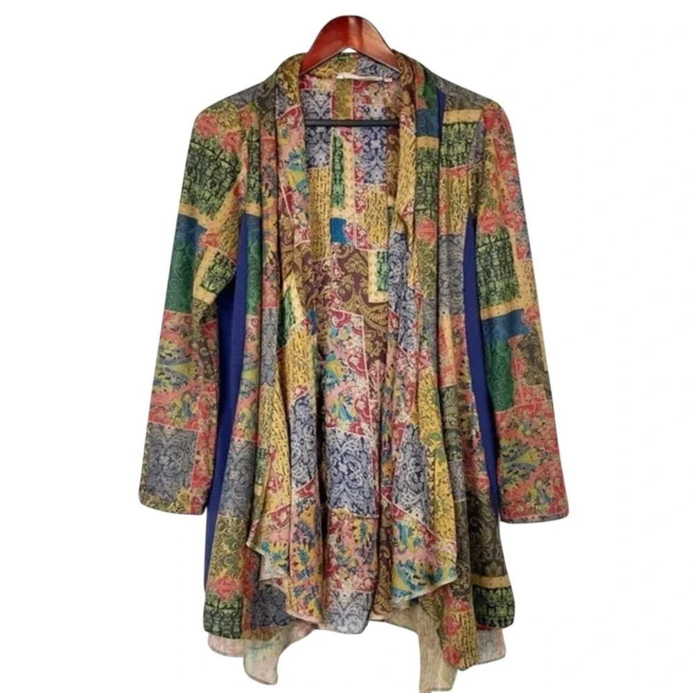 Soft Surroundings Izmir Paneled Topper Open Front‎ Cardigan Boho Petite Large
